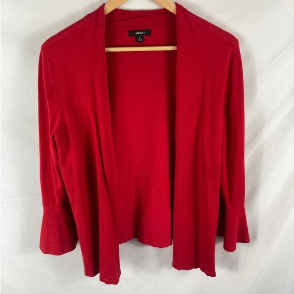 Alfani Red Open Front Bow Sleeve Cardigan Sweater Size Medium - Picture 1 of 5
